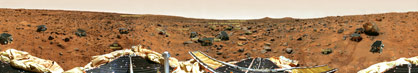 Gallery Panorama taken with the lander's Imager for Mars Pathfinder camera shows many of the locations where the mission's Sojourner rover ended a Martian day during the 12-week mission.