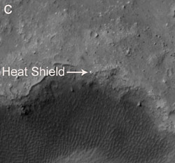 This image shows Spirit's heat shield at the edge of Bonneville Crater