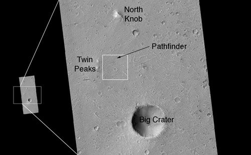This image is a close-up of the area in the vicinity of the Pathfinder landing site.