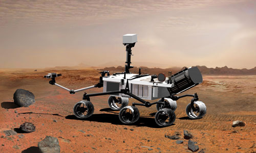 An artist's concept illustrates what the Mars rover Curiosity will look like on Mars.