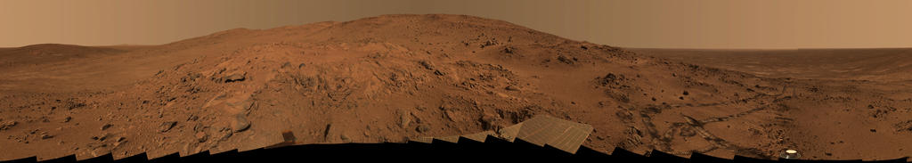 This is the Spirit panoramic camera's "Lookout" panorama, acquired on the rover's 410th to 413th martian days, or sols (Feb. 27 to Mar. 2, 2005).