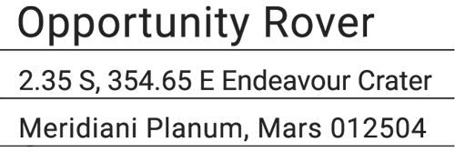Address of the Opportunity rover at Endeavour Crater, Meridiani Planum, Mars