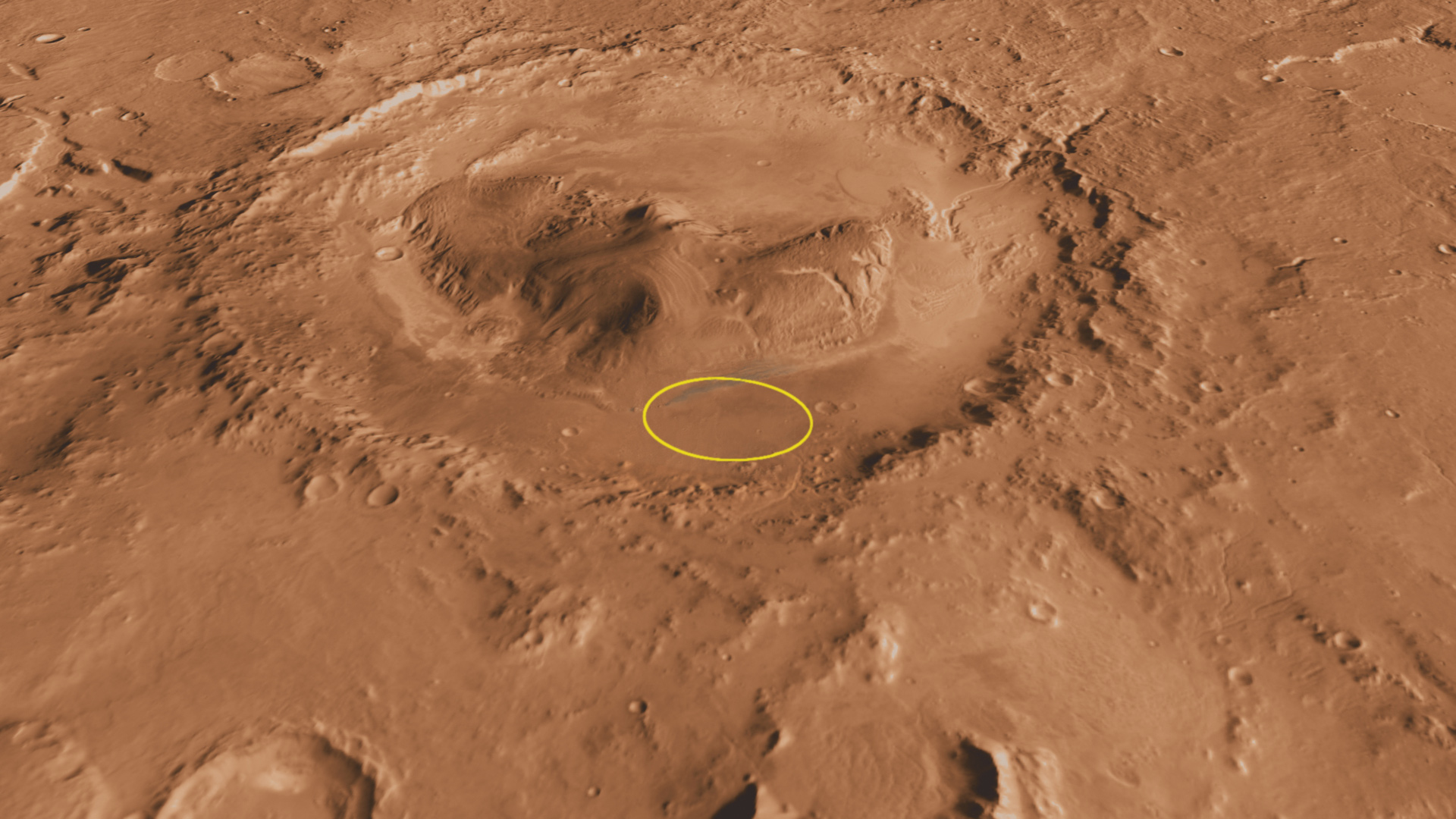 Context of Curiosity Landing Site in Gale Crater, with Ellipse