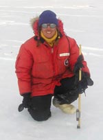 Dr. Nancy Chabot of Case Western Researve University with the Arkansas-Oklahoma Center for Space and Planetary Sciences radiation dosimetry experiment near the Darwin Glacier, Antarctica