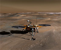 This picture is the artist's concept of Phoenix on the surface of Mars.