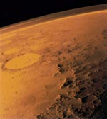 This Viking 1 orbiter image shows the thin atmosphere of Mars. The 2001 Mars Odyssey spacecraft will repeatedly brush the top of the atmosphere to lower and circularize its orbit around Mars