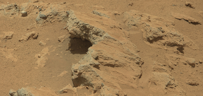 Remnants of Ancient Streambed on Mars: NASA's Curiosity rover found evidence for an ancient, flowing stream on Mars at a few sites, including the rock outcrop pictured here, which the science team has named "Hottah" after Hottah Lake in Canada’s Northwest Territories. Image credit: NASA/JPL-Caltech/MSSS. Download image ›