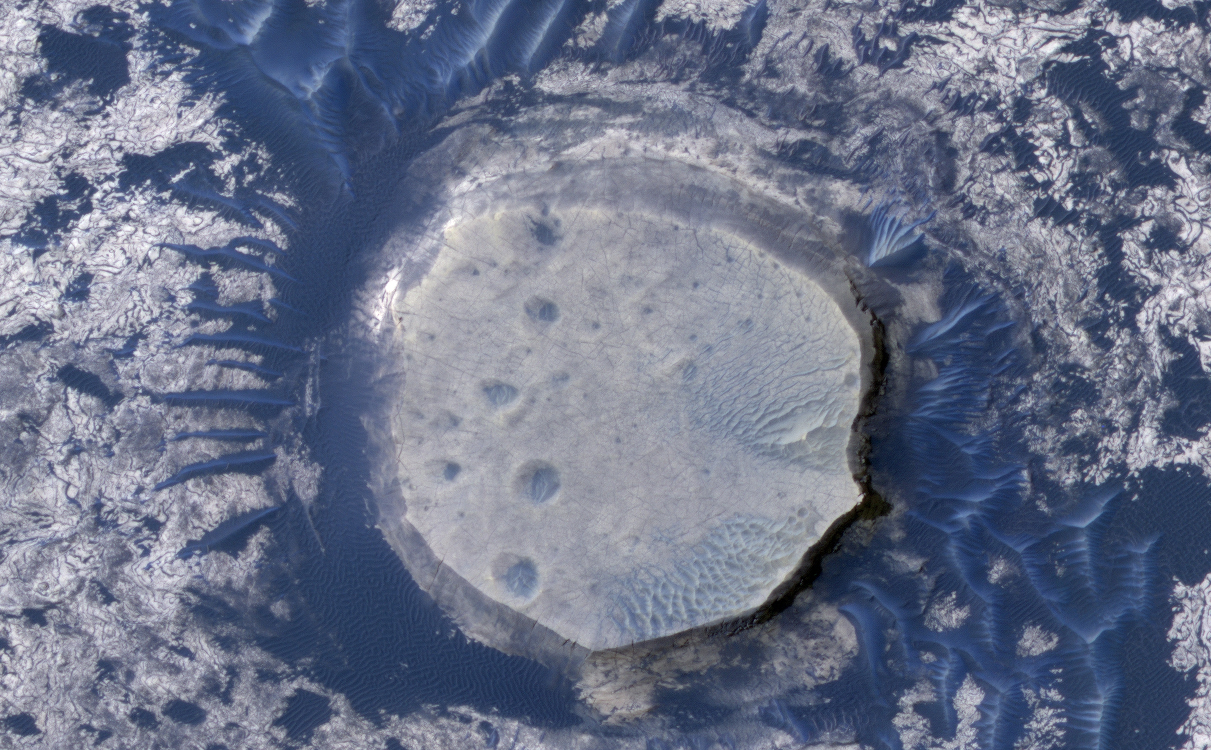 Dunes and Inverted Crater in Arabia Terra