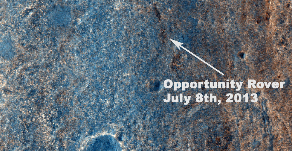 Color View From Orbit Showing Opportunity in 'Botany Bay' (Annotated)