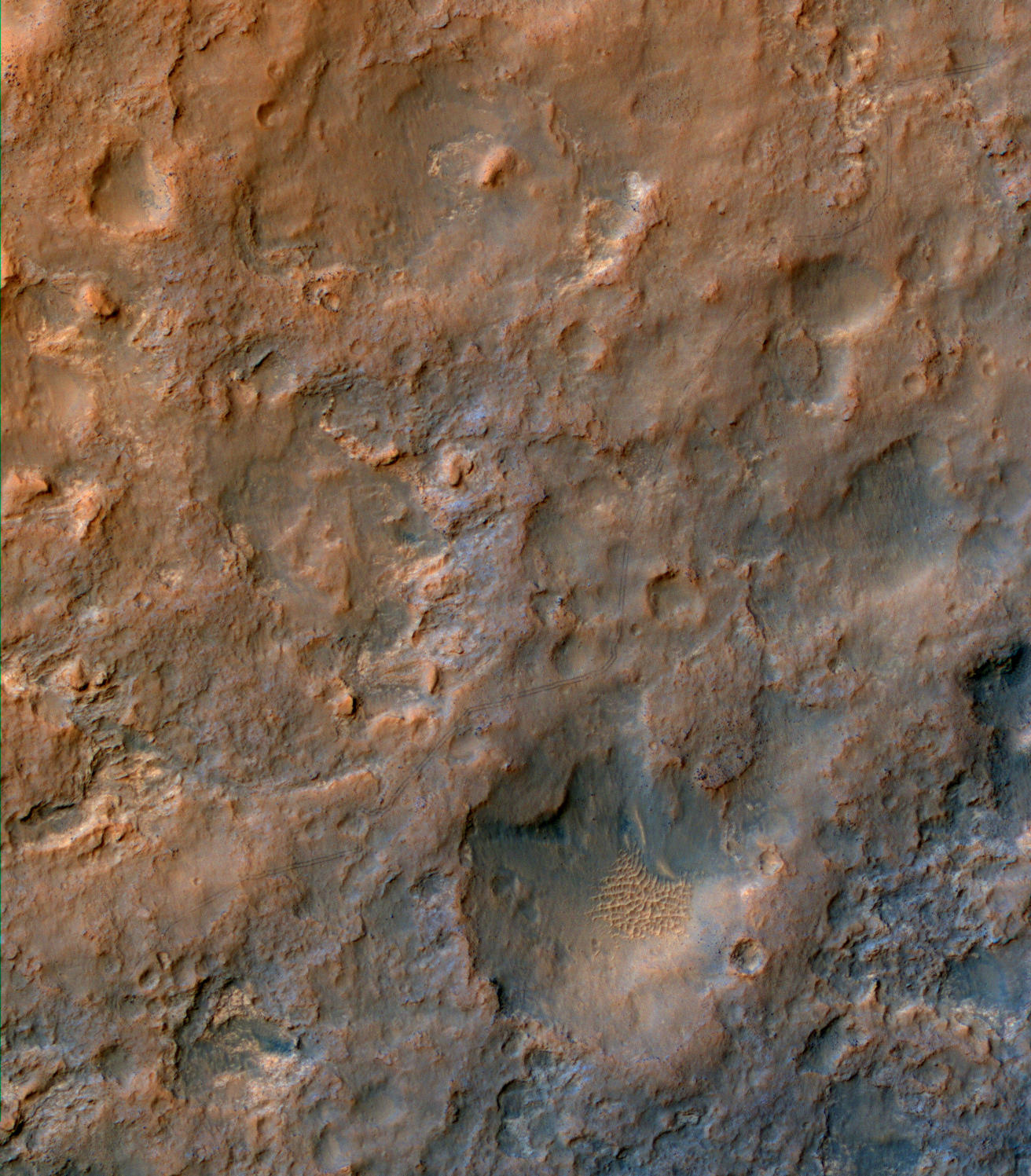Curiosity Rover Tracks, Viewed from Orbit in December 2013