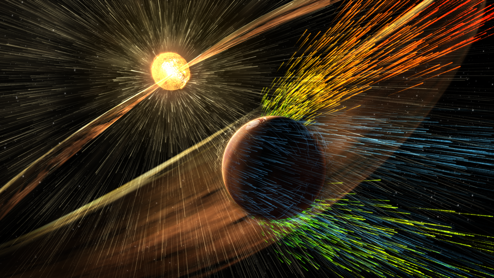 Artist's Concept of Solar Storm Hitting Mars