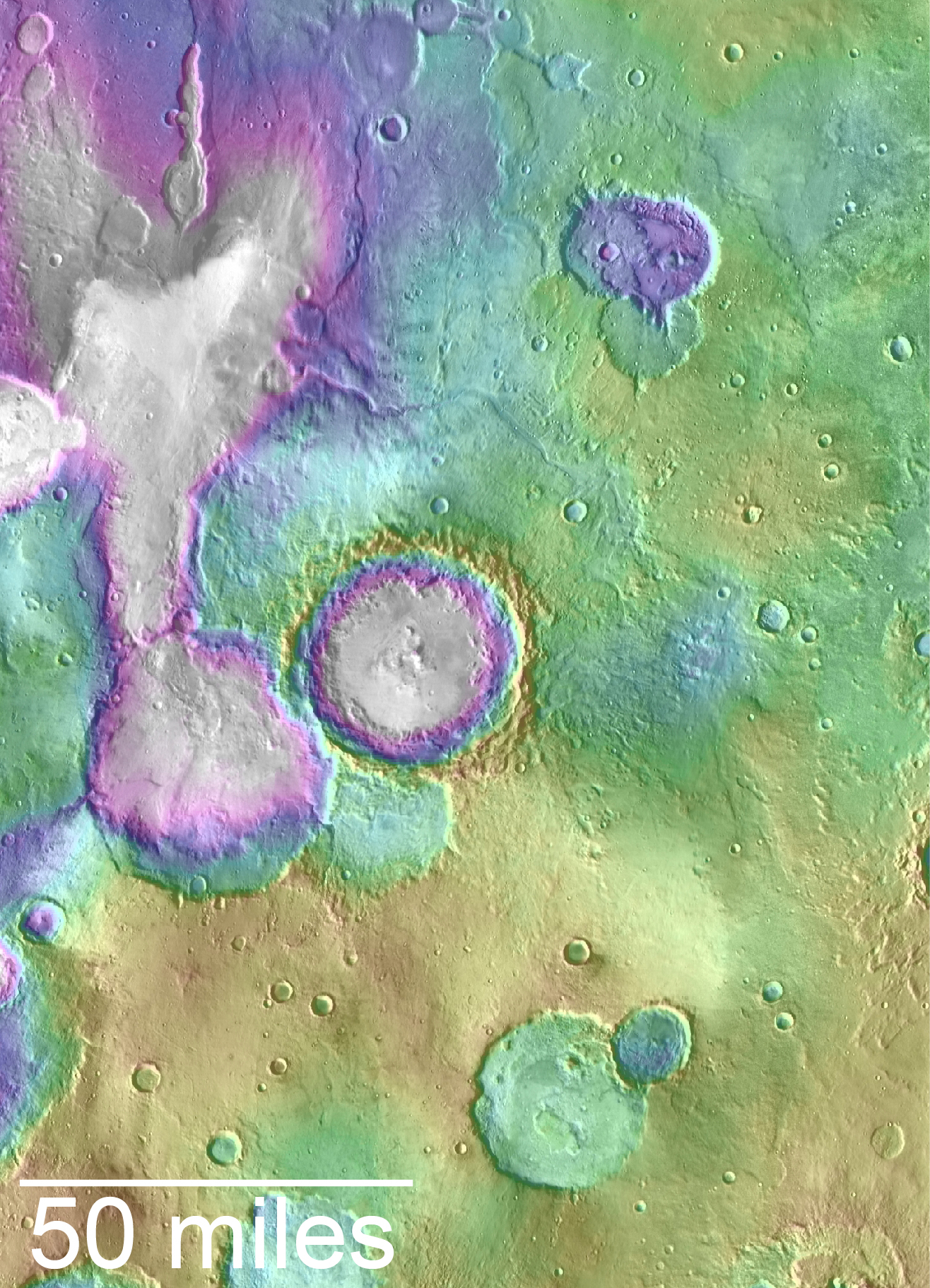 Landscape of Former Lakes and Streams on Northern Mars